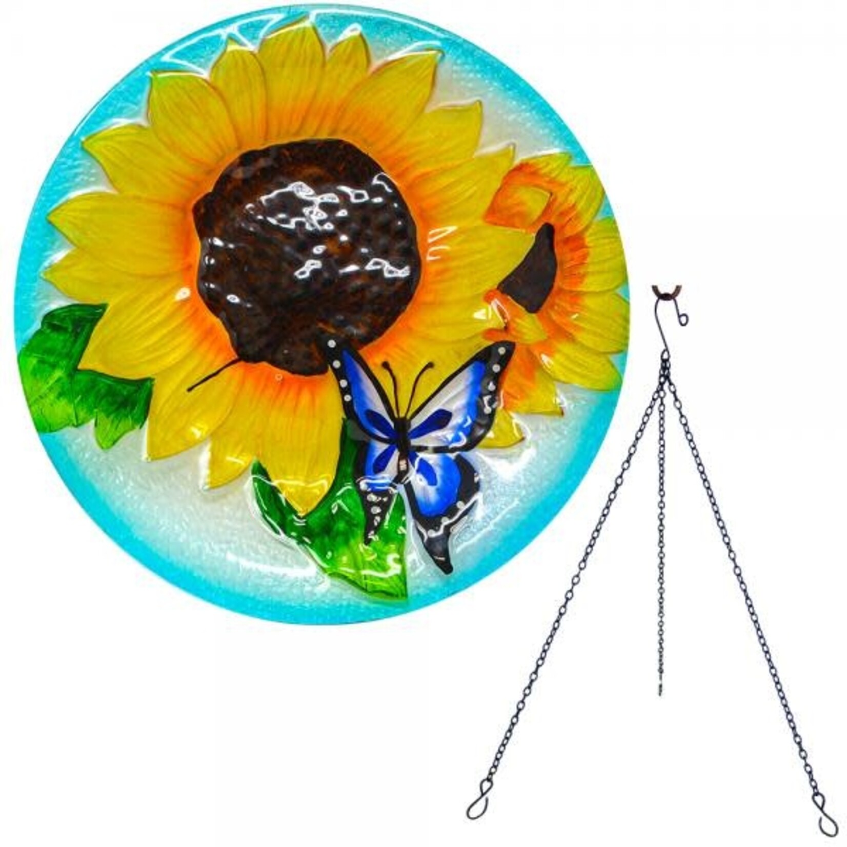 Blooming Sunflower Hanging  Glass Bird Bath