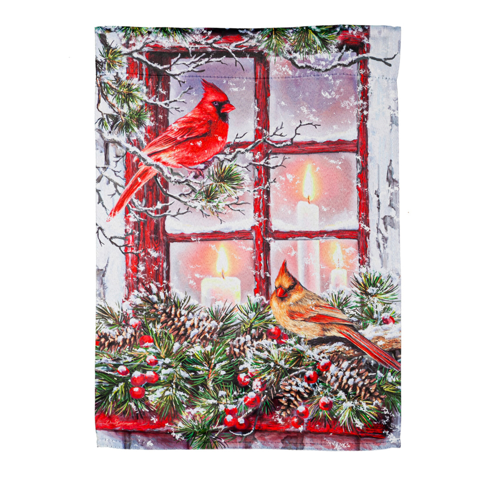 Cardinals in the Window Suede House Flag