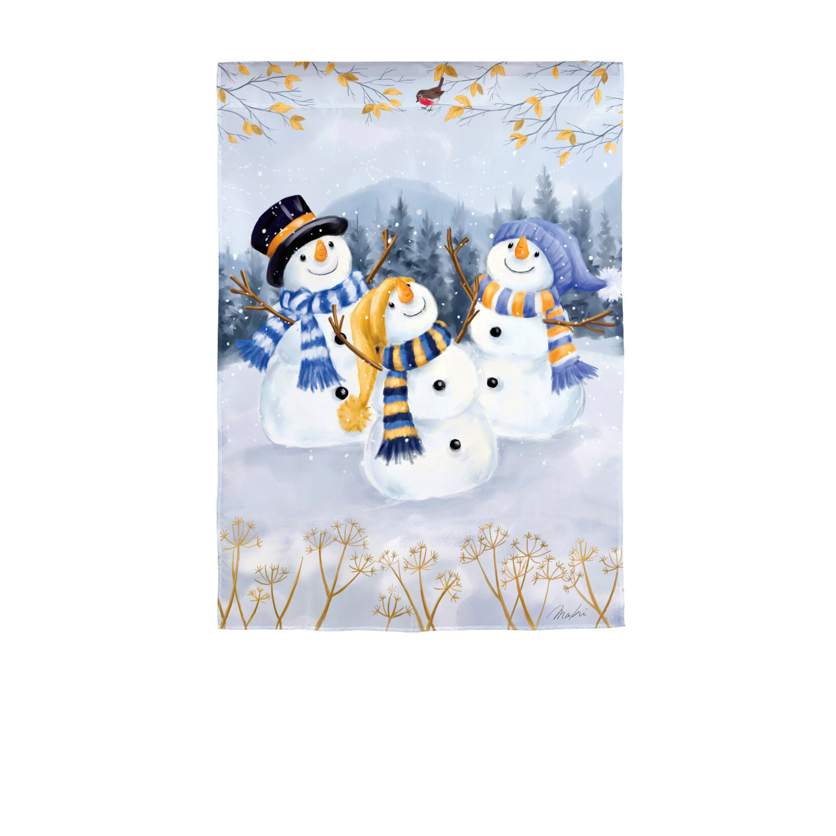 Happy Snowmen Trio Suede Garden Flag