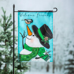 Snowman and Chickadee Applique Garden Flag