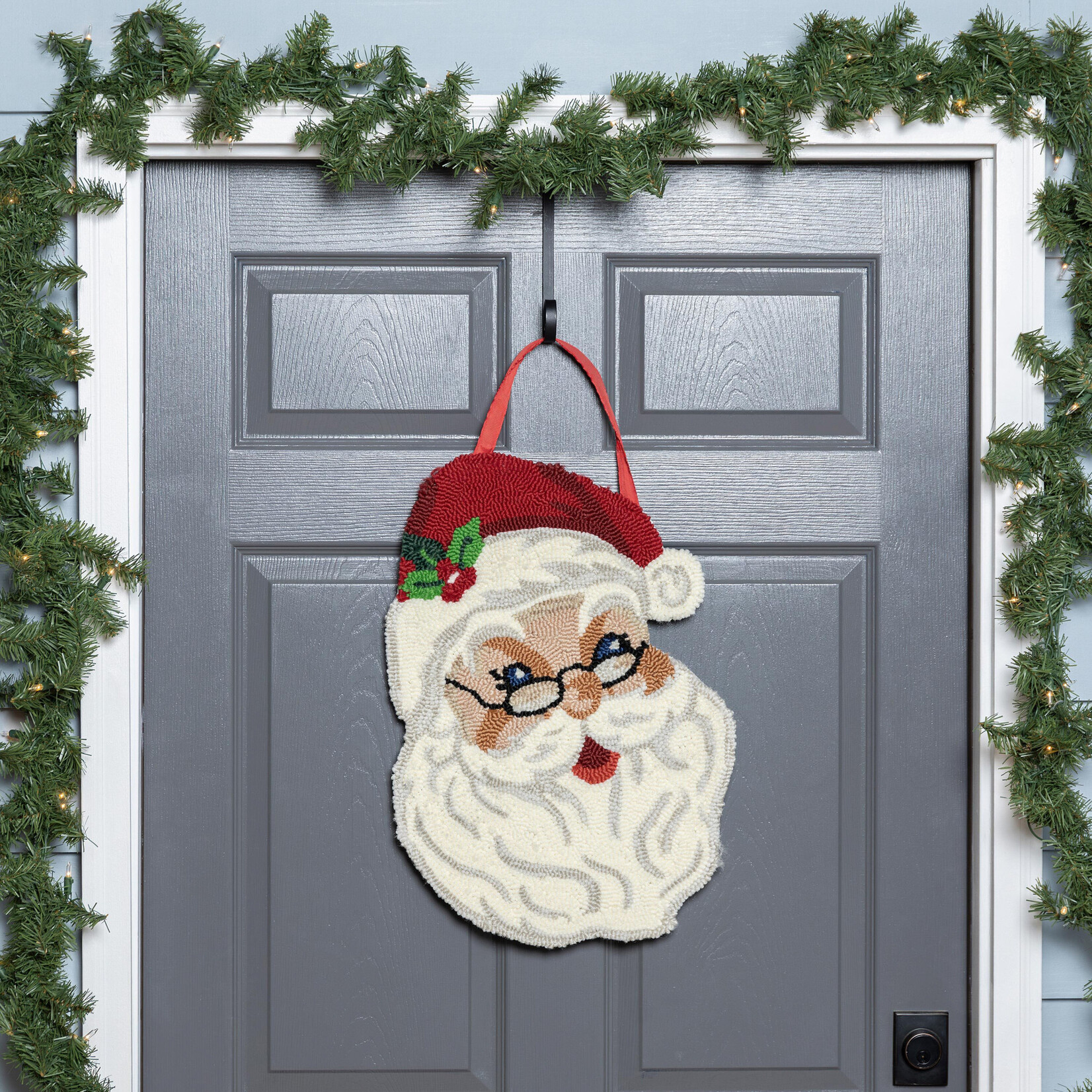 Quaint Merry Christmas Santa Hooked Door Décor