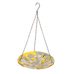 10" Hanging Yellow Floral Glass Bird Feeder