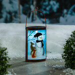 9.5" Solar glass lantern, Winter Frost Snowman  (J 1)