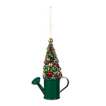 6" Metal Watering Can with Bottle Brush Tree Ornament GREEN