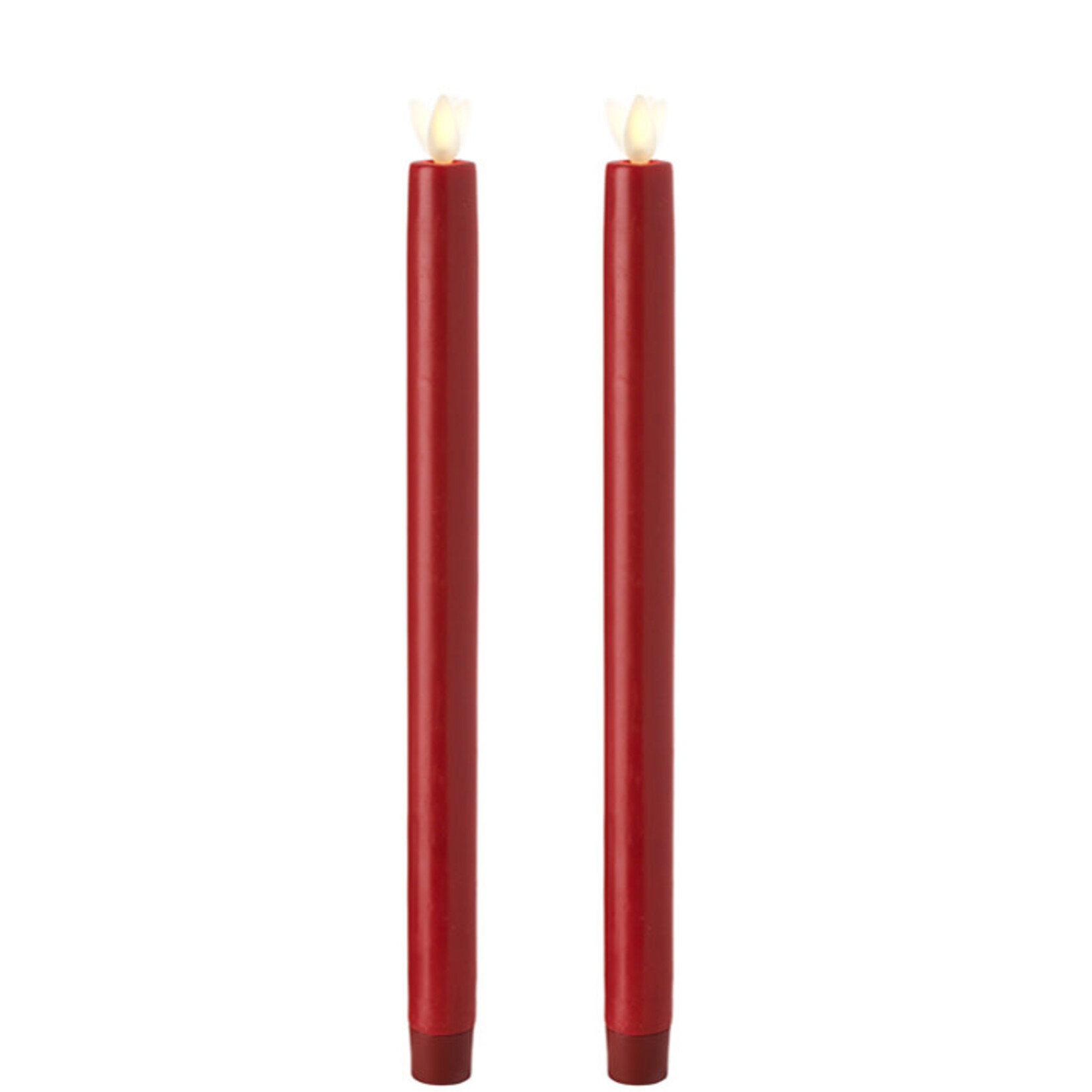 12" Moving Flame Red Taper Candles, Set of Two