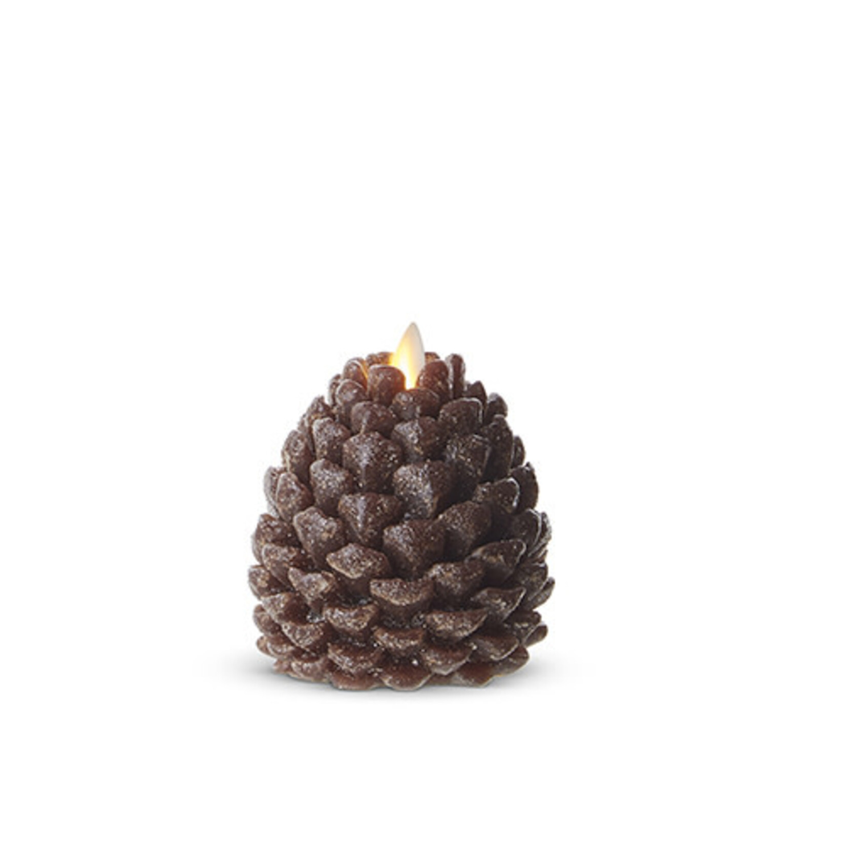 4" X 4" MOVING FLAME FROSTED BROWN PINECONE CANDLE