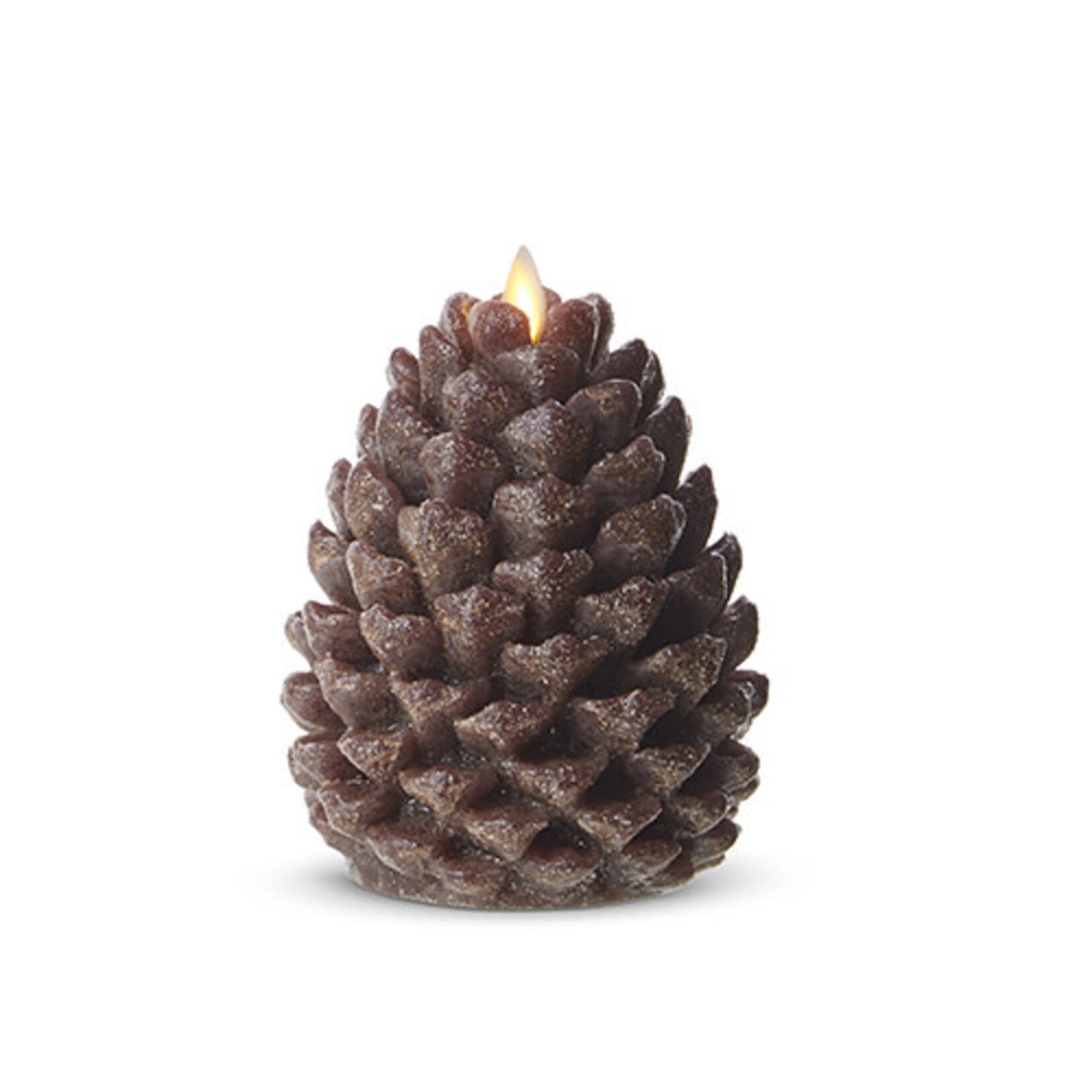 5" X 6" MOVING FLAME FROSTED BROWN PINECONE CANDLE