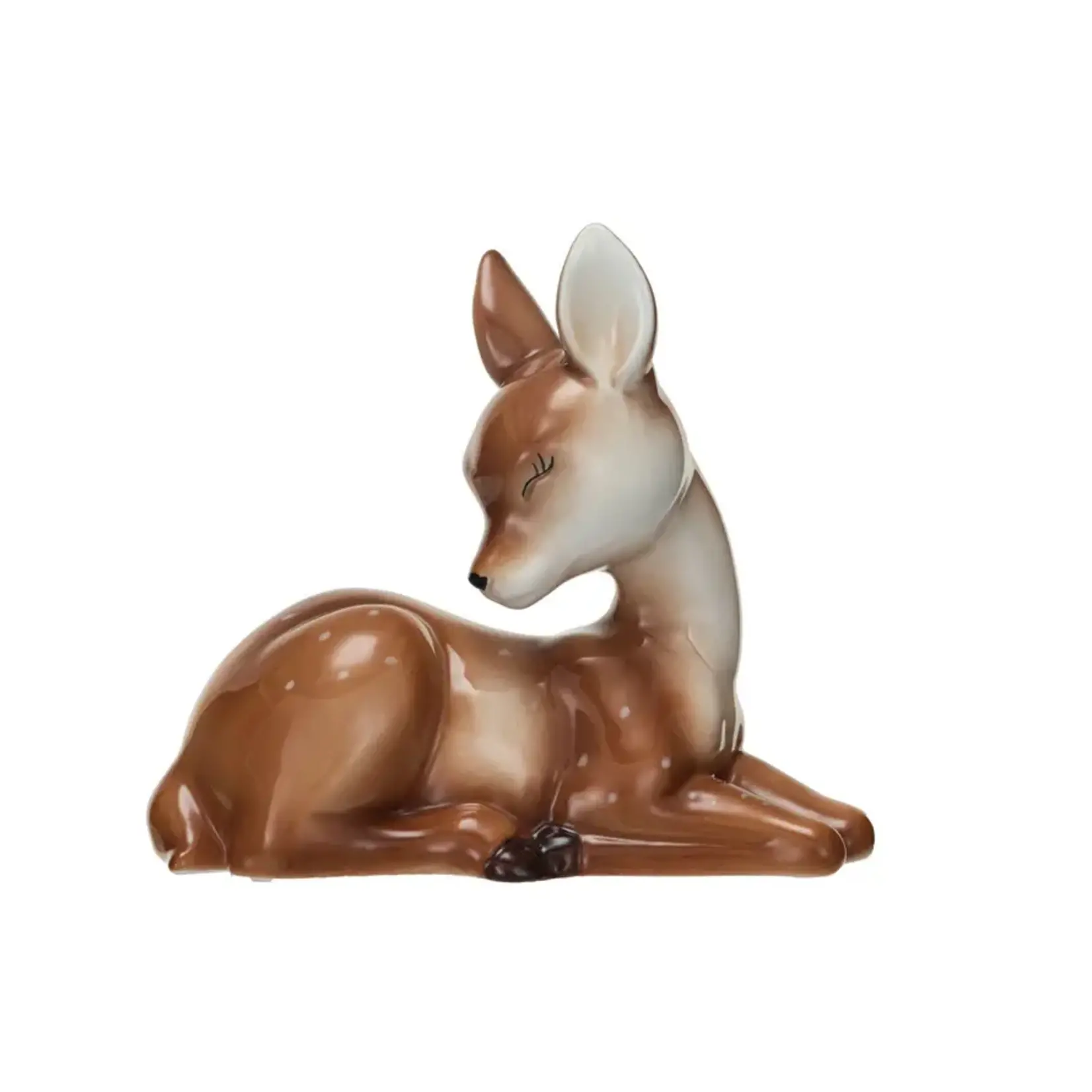 Ceramic Lying Down Fawn, Brown & White