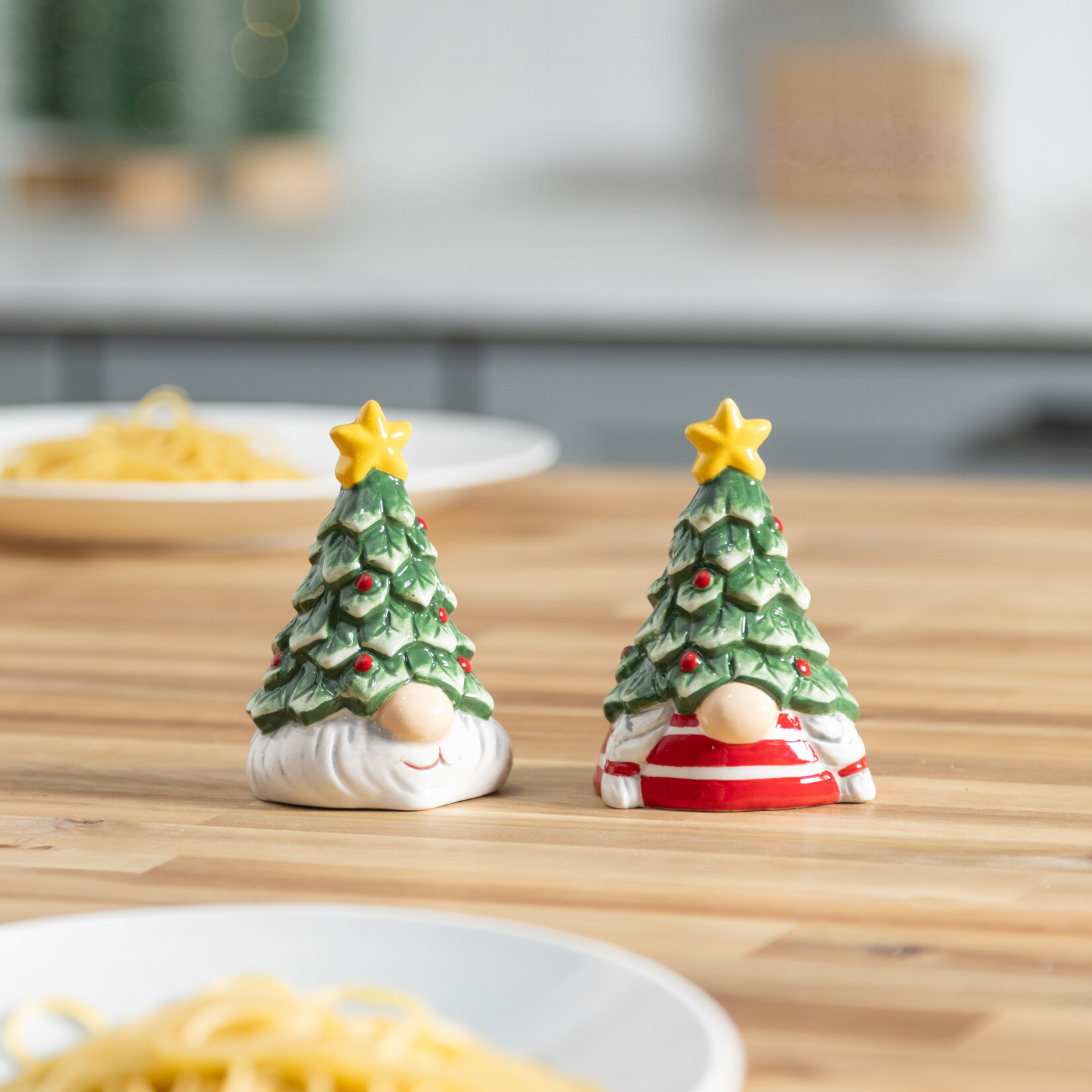 Ceramic Salt and Pepper Set, Christmas Tree Gnome