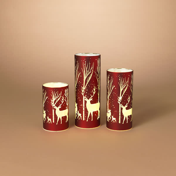 Red Glass Luminaria With Deer Medium Garden Specialties