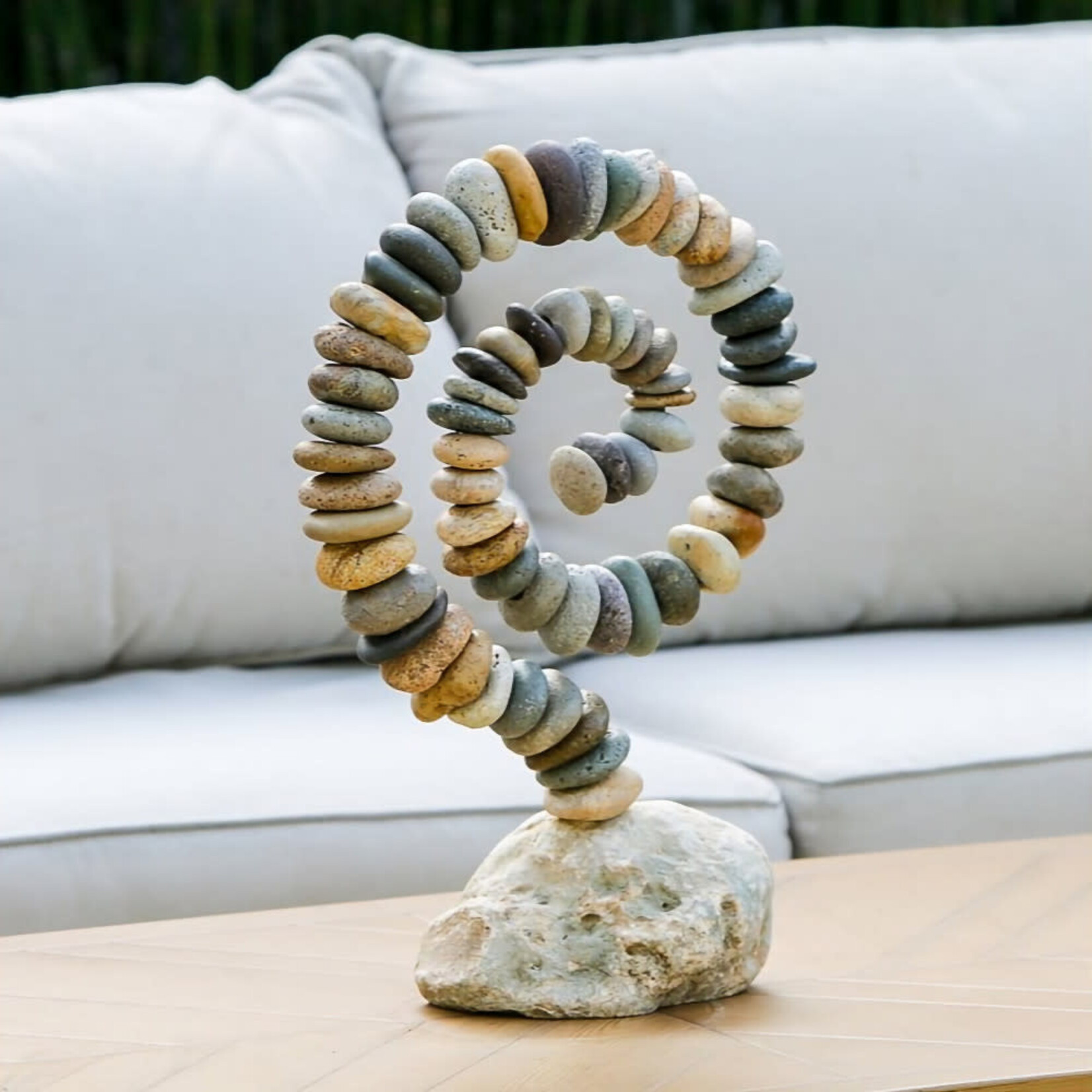 Garden Age Supply Beach Pebble Spiral on White Stone