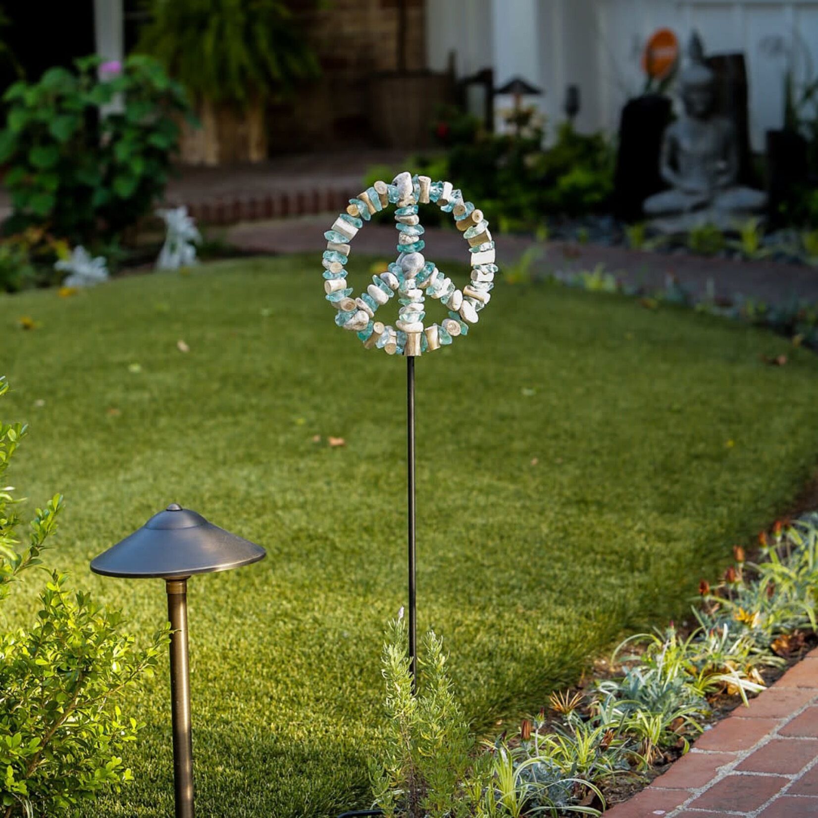 Garden Age Supply Glass Peace Symbol Garden Stake