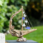 Garden Age Supply Driftwood Boat W/Recycled Glass