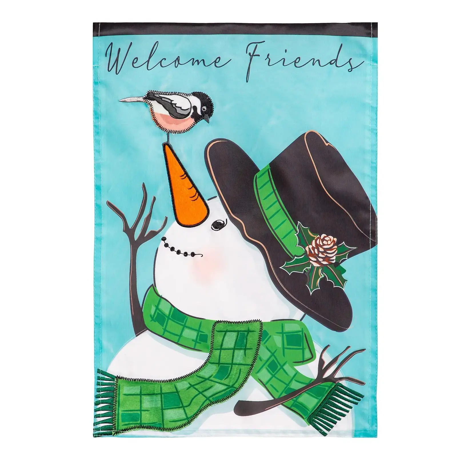 Snowman and Chickadee Applique House Flag