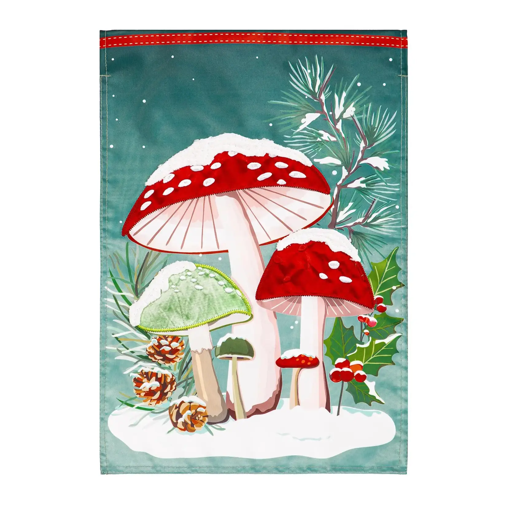 Woodland Winter Mushroom Applique House Flag