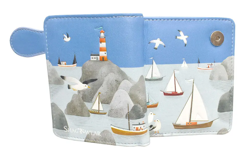 Boat Sticker Wallet Sailboat Marina Small Wallet /Lt. Teal / With Zipper - Garden Specialties