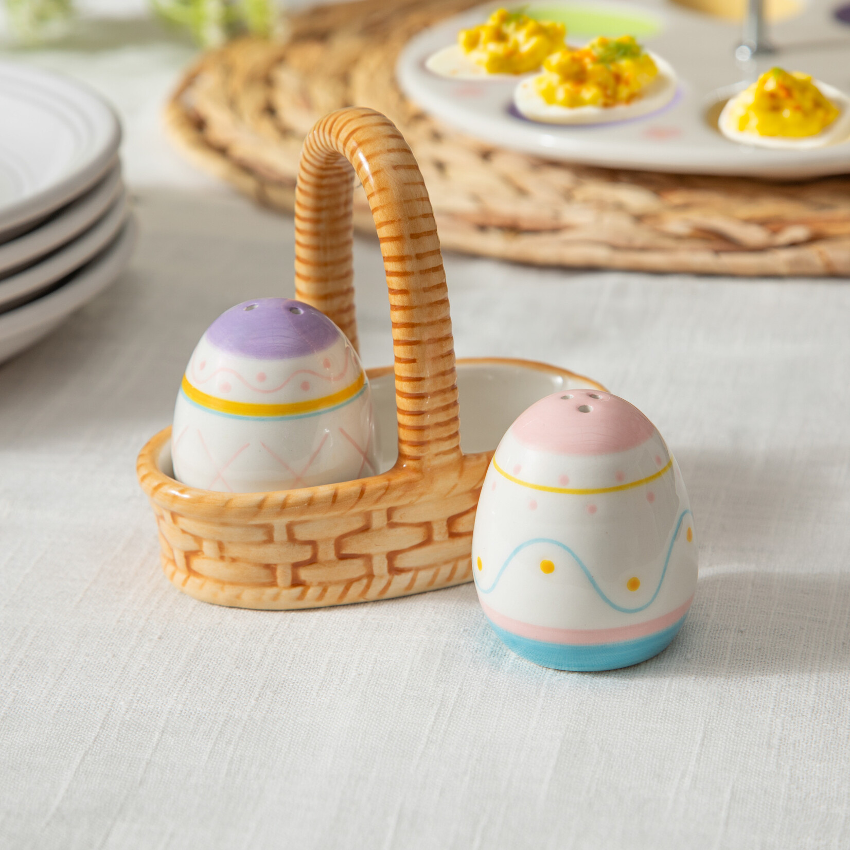 Easter Eggs in Basket Ceramic Salt & Pepper Set