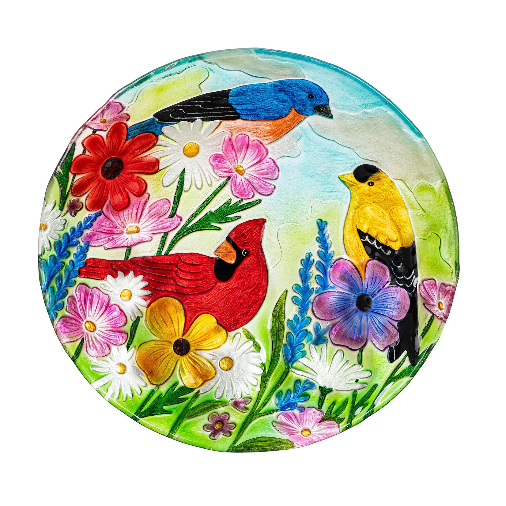 Feathered Trio - Glass Bird Bath