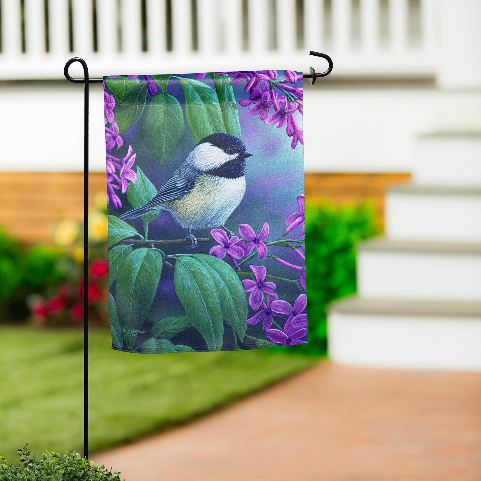 Chickadee on Lilac - Suede Garden Flag