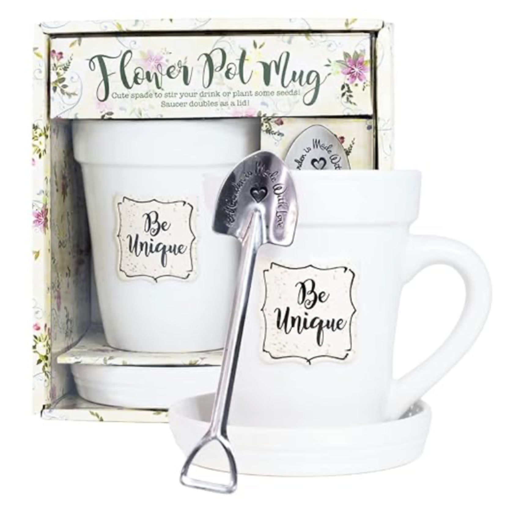 Nicole Brayden Gifts Flower Pot Mug: White "Be Unique"