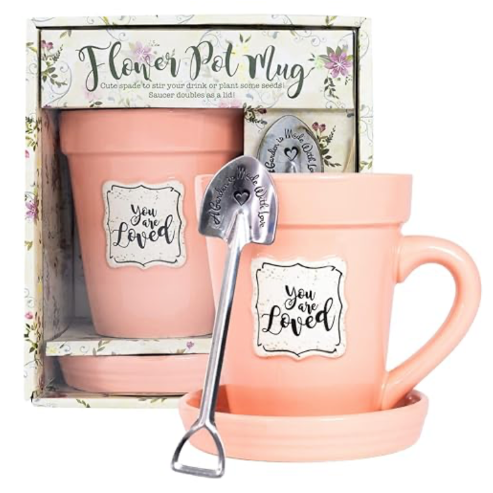 Nicole Brayden Gifts Flower Pot Mug: Peach "You Are Loved"