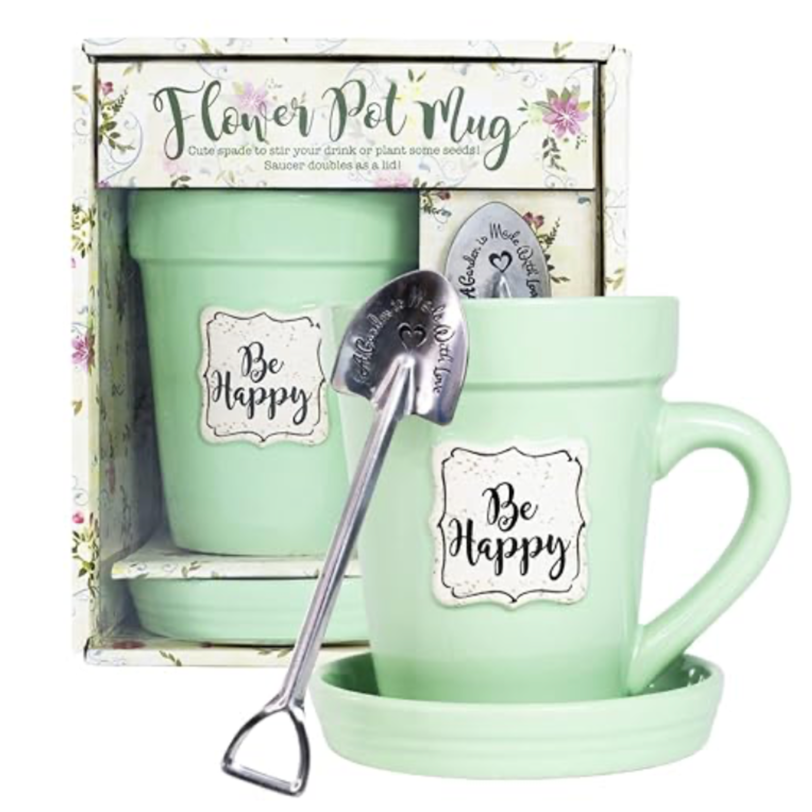 Nicole Brayden Gifts Flower Pot Mug: Green "Be Happy"