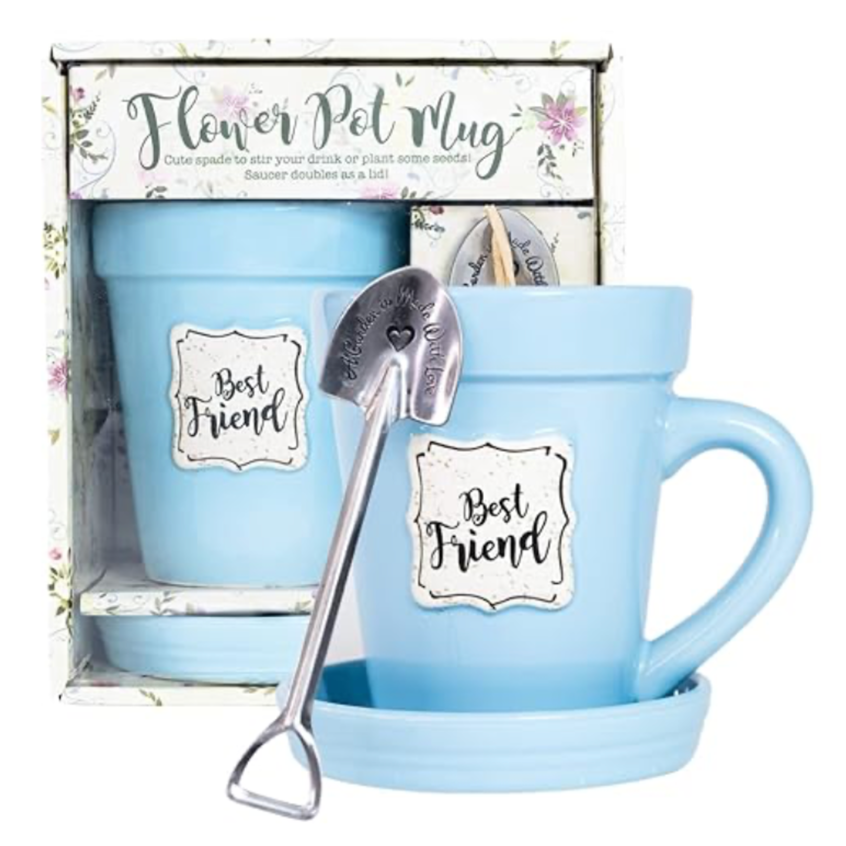 Nicole Brayden Gifts Blue Flower Pot Mug: "Best Friend"