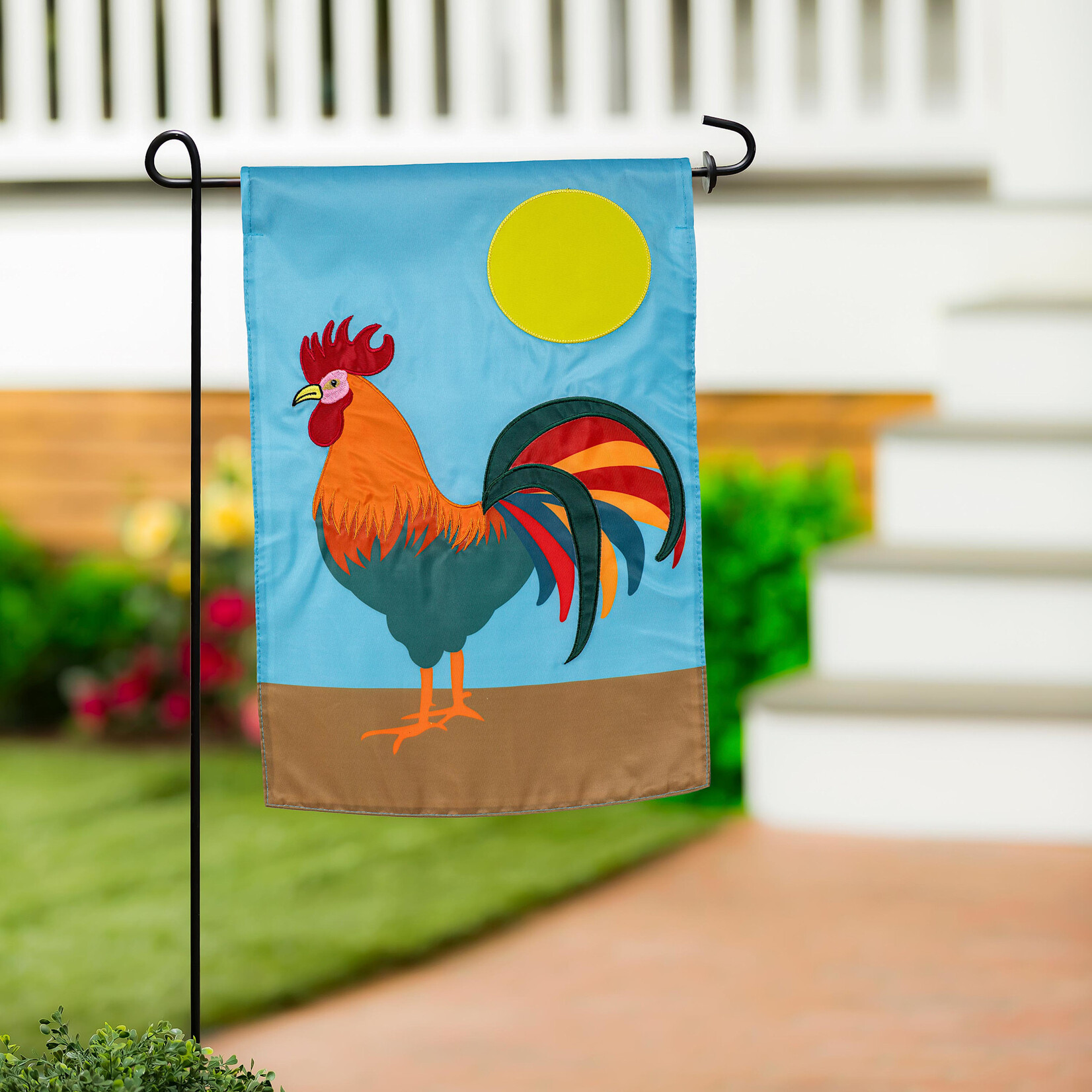 Colorful Rooster - Basic Applique Garden Flag