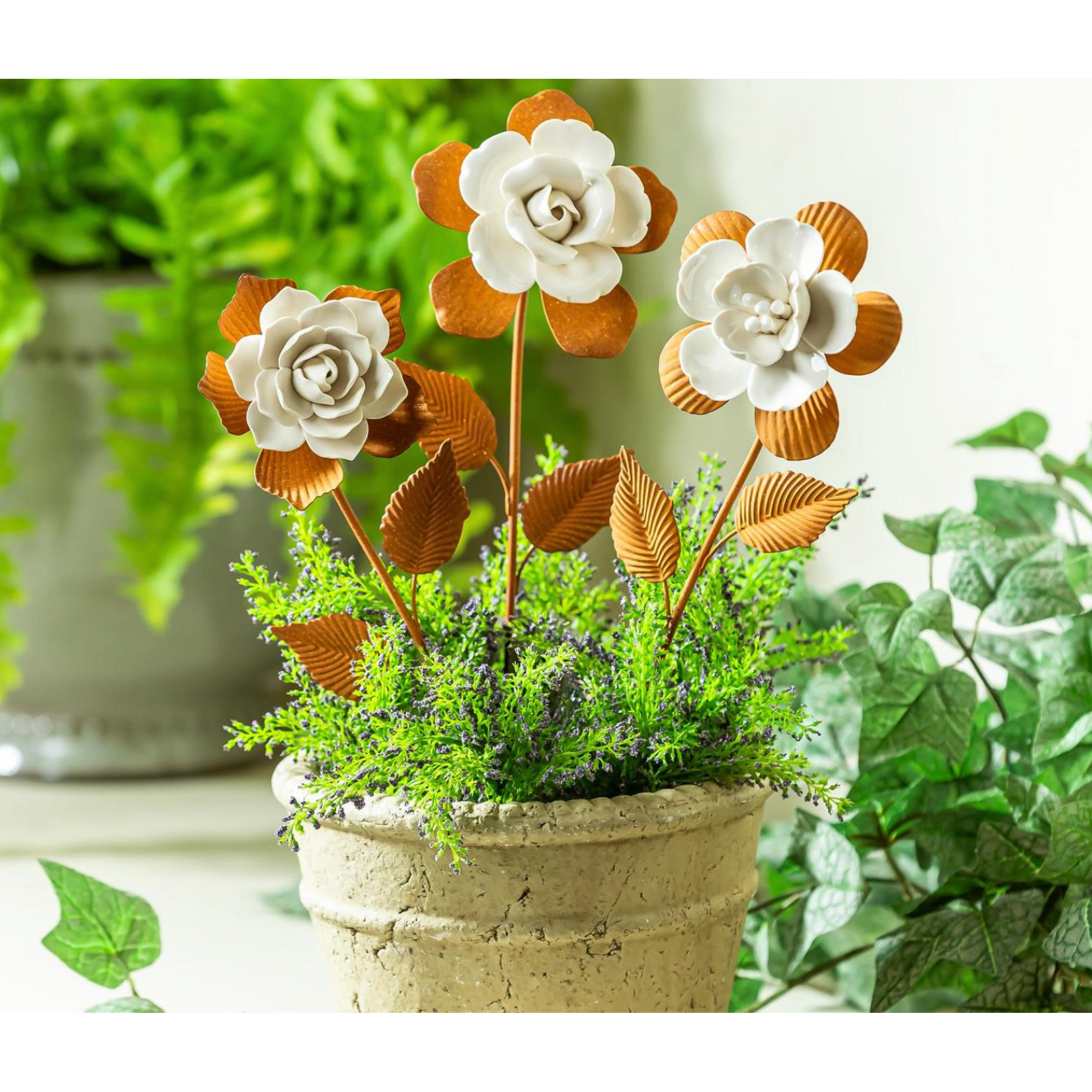 VivaStyle Garden Stake, Metal & Ceramic Flower Plant Pick