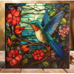 Peeping Toms Cabin Handcrafted Stained Glass Hummingbird Art Tile