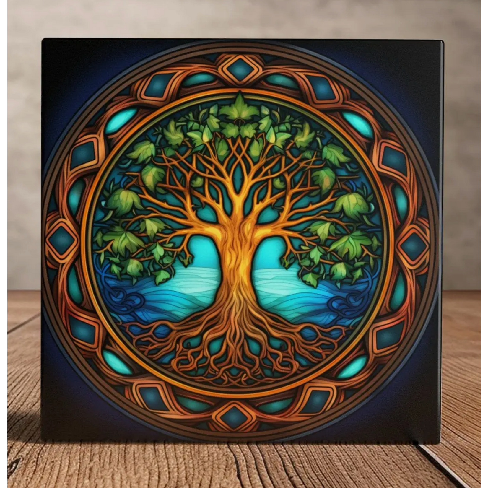 Peeping Toms Cabin Mystic Arbor Vitae: Illuminated Tree of Life Art Tile