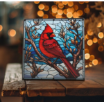 Peeping Toms Cabin Cardinal Majesty: Handcrafted Stained Glass Tile Art