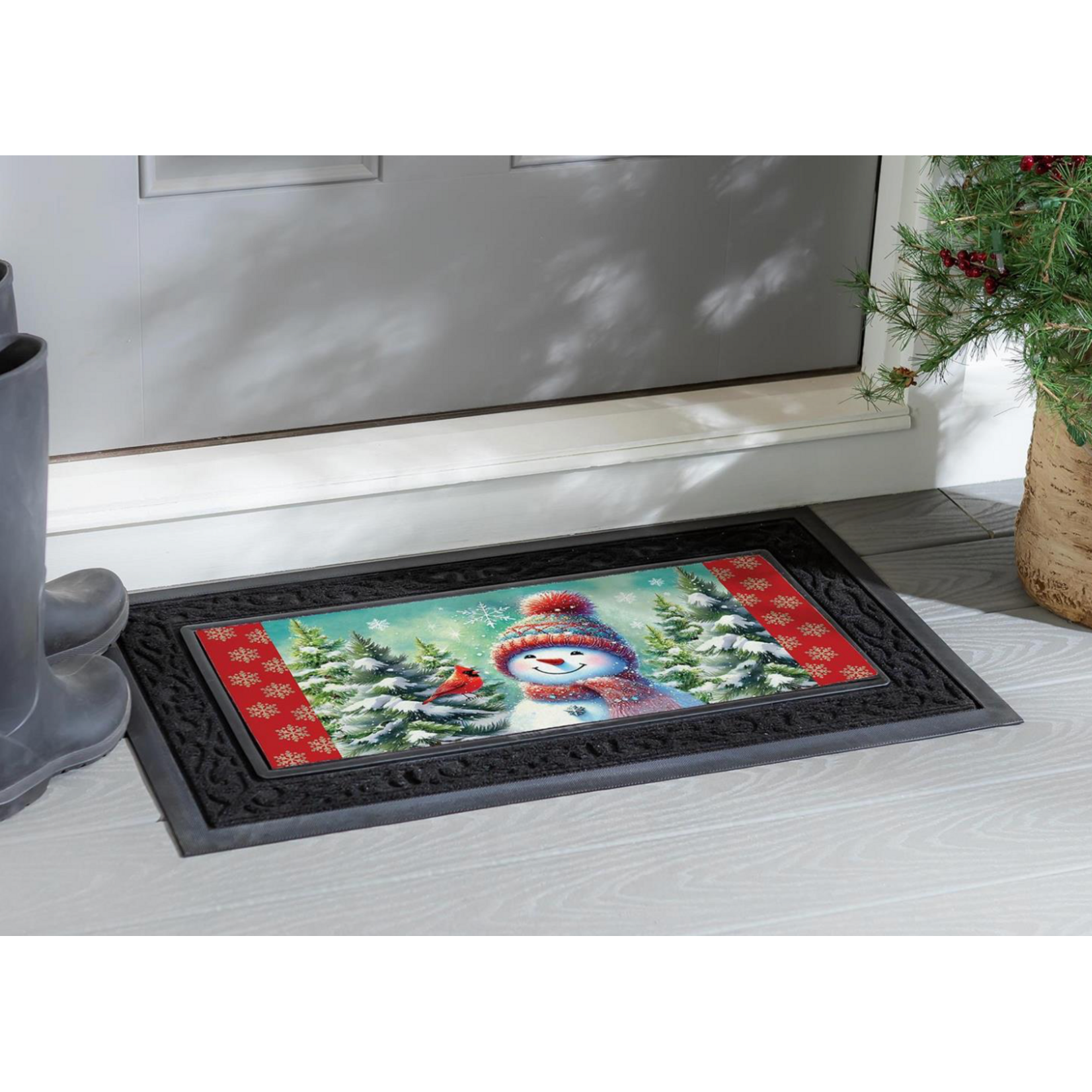 Snowman With Cardinal Friend Sassafras Switch Mat