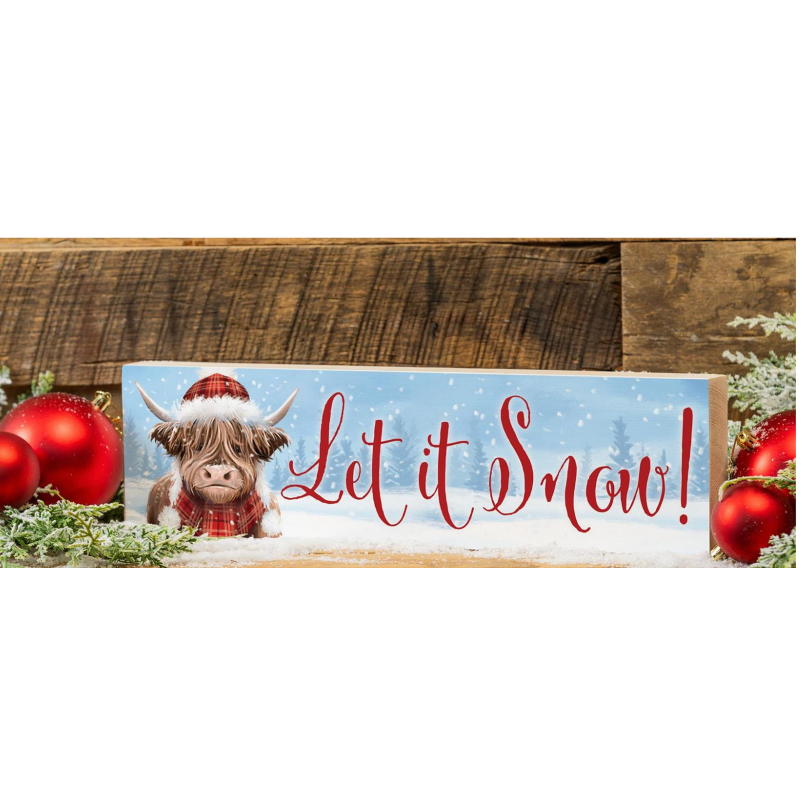 Highland Cow Mantle Sign, "Let It Snow"