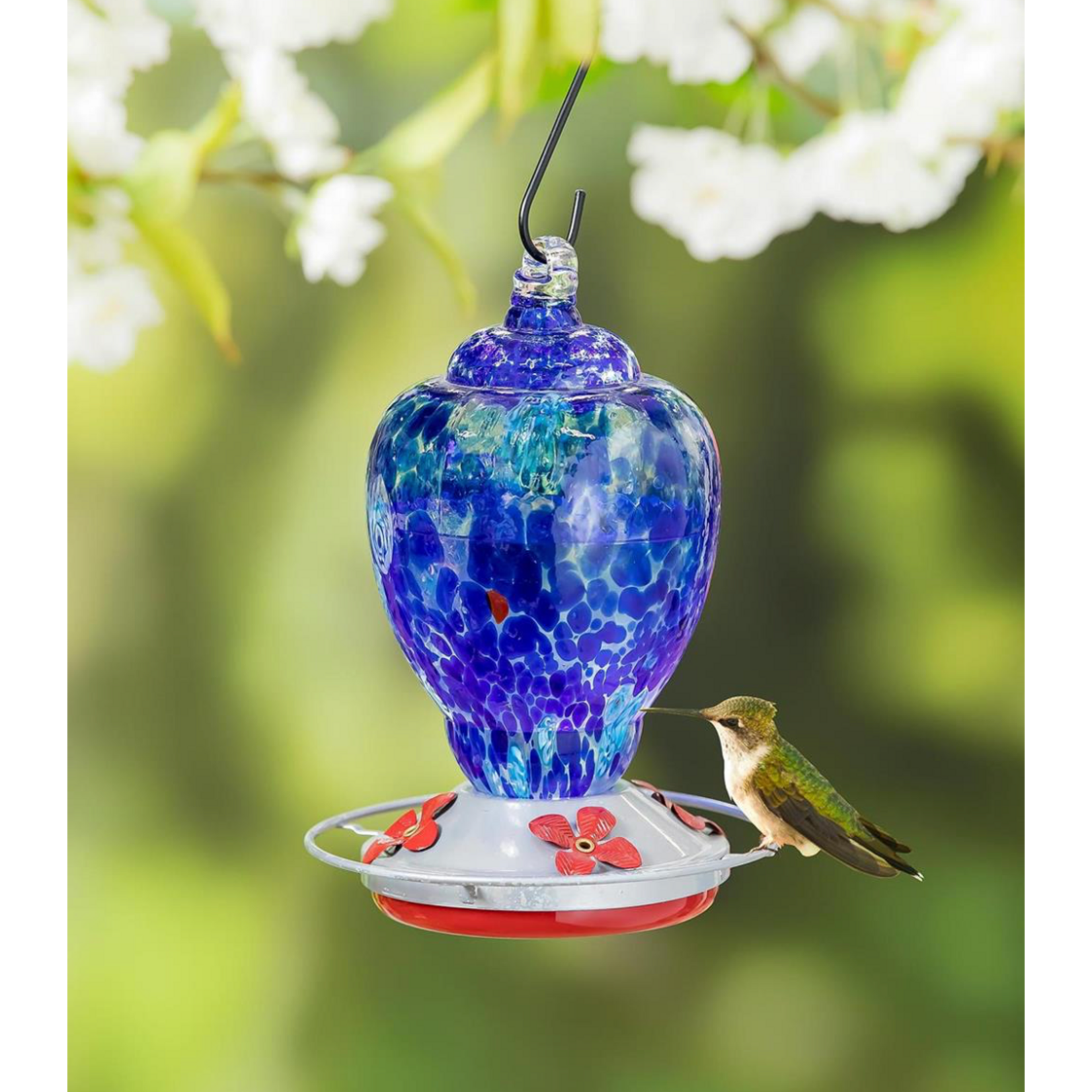 Blue Coastal Bird Feeder, Blue Speckled Art Glass