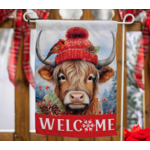 Bundled Up Highland Cow Suede Garden Flag