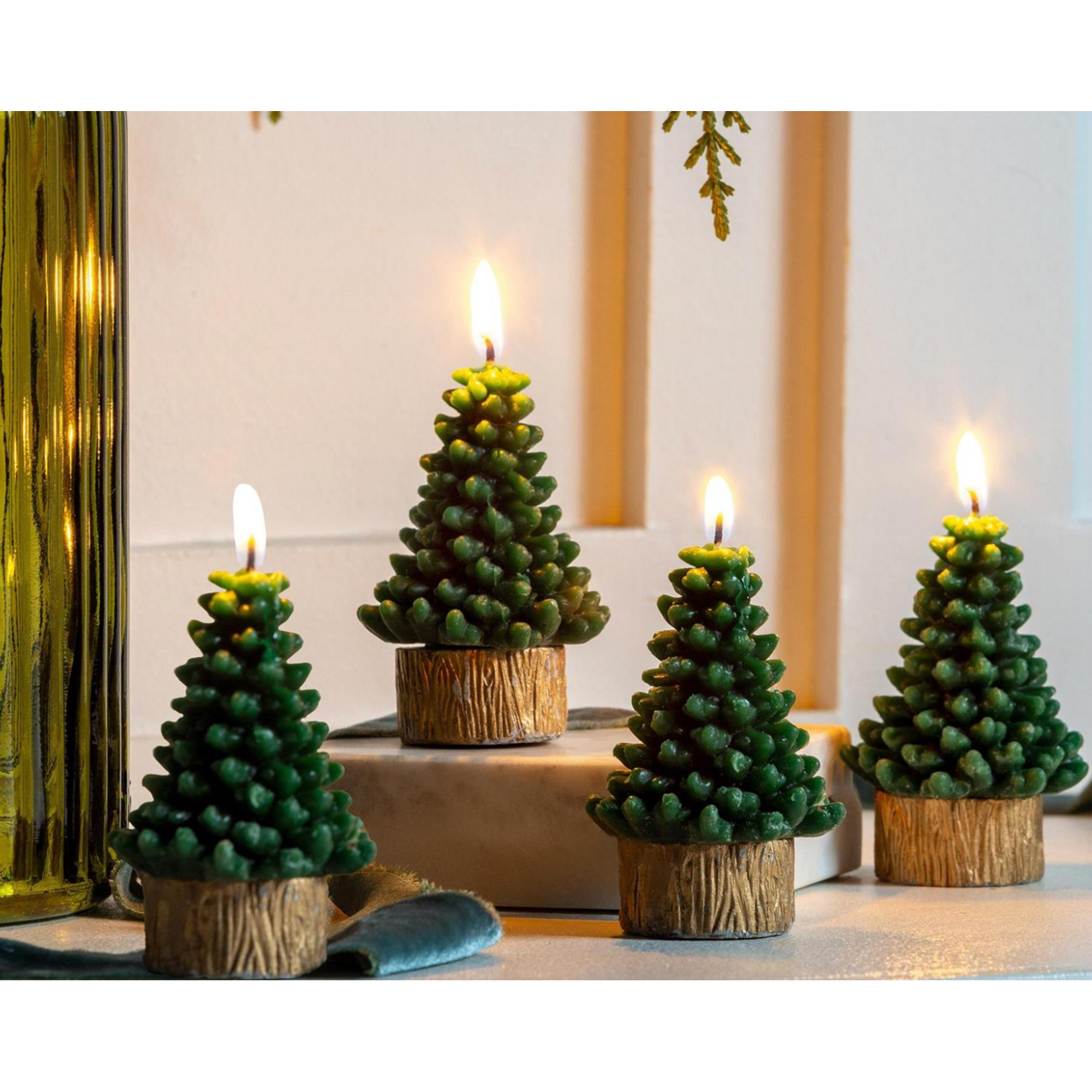 Shades of Green Tree Wax Candle Set of 4