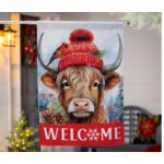 Bundled Up Highland Cow Suede House Flag