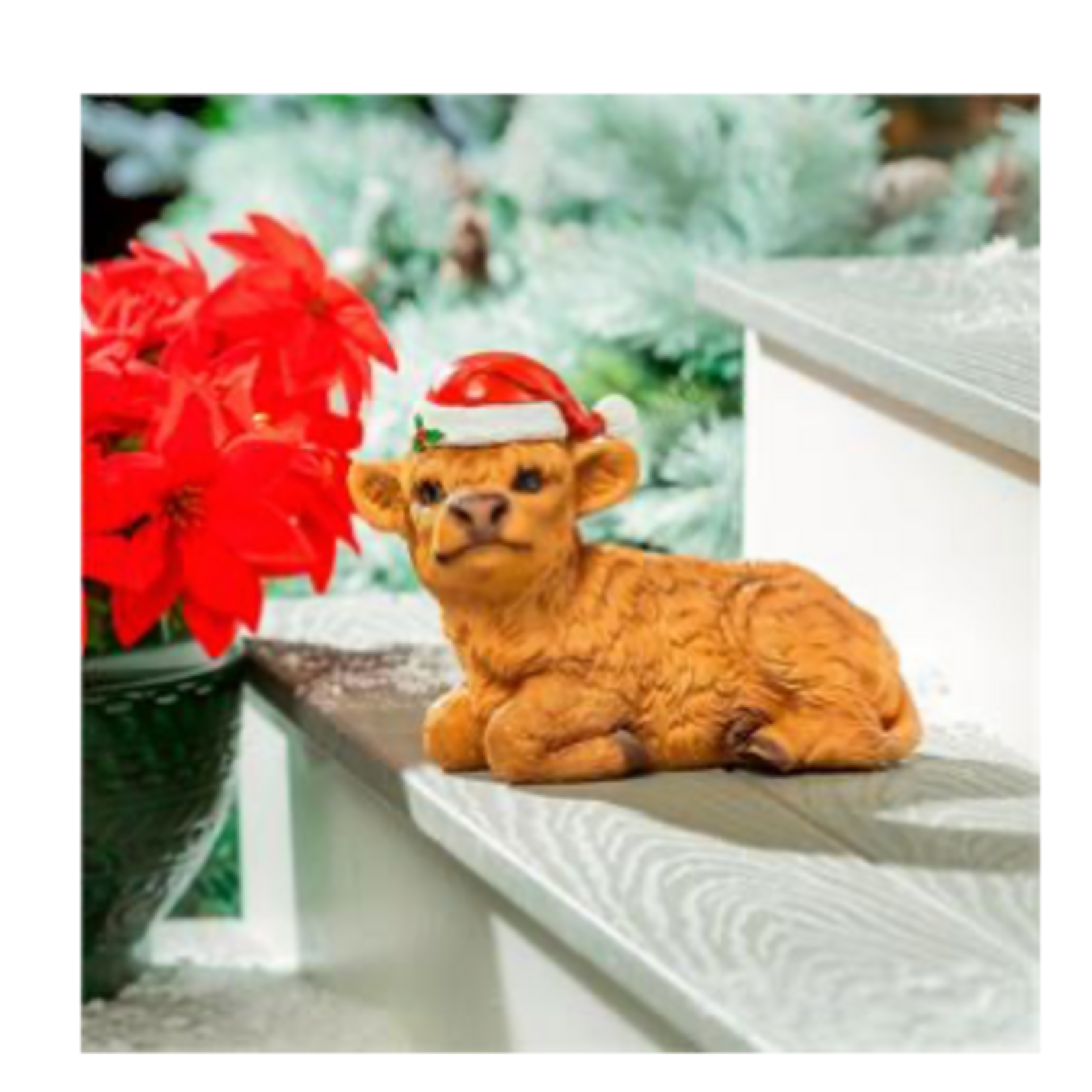 Holiday Poinsettia Garden Statue Highland Cow