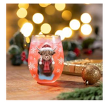Holiday Poinsettia Wine Glass Stemless  Highland Cow