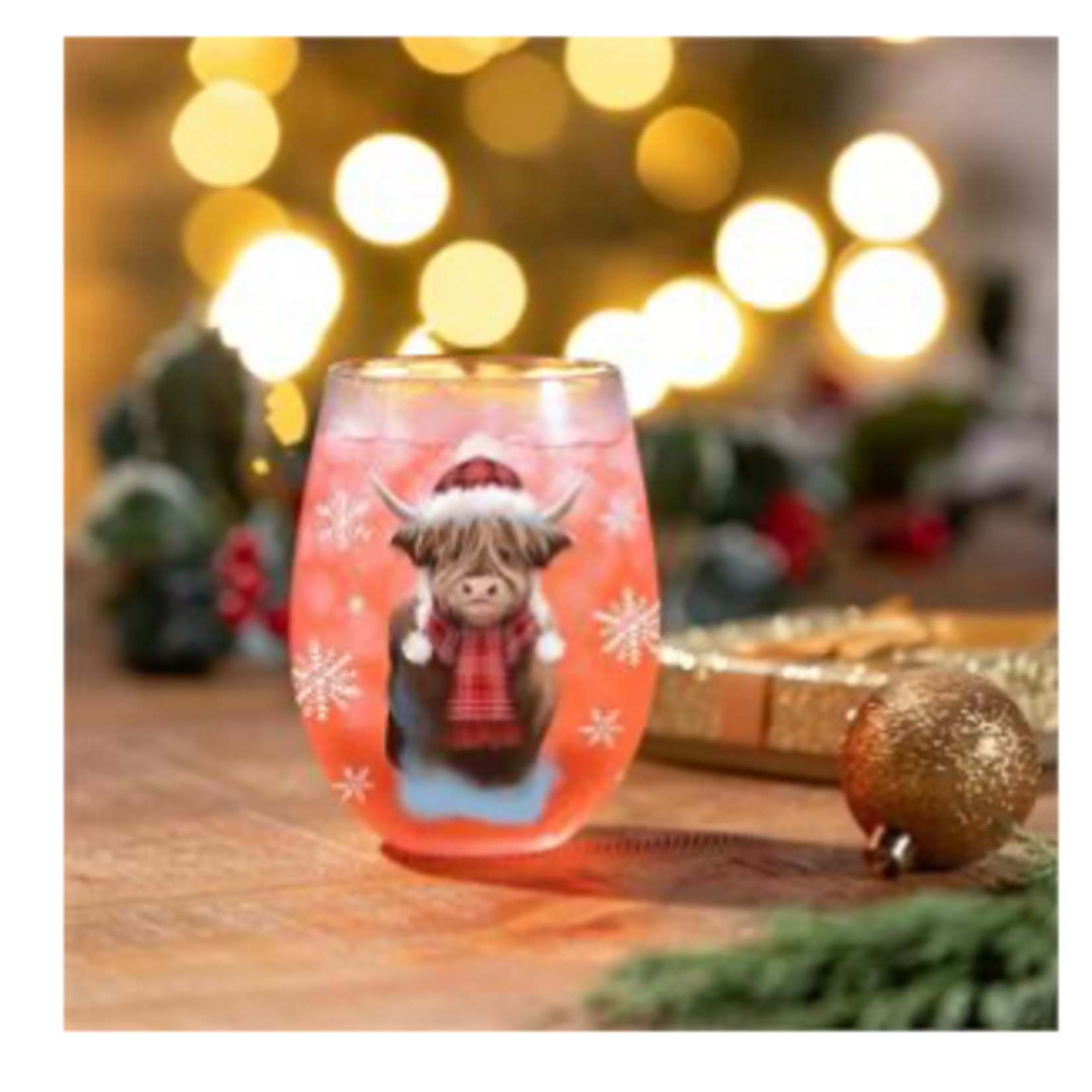 Holly Homestead Wine Glass Stemless Glass Highland Cow