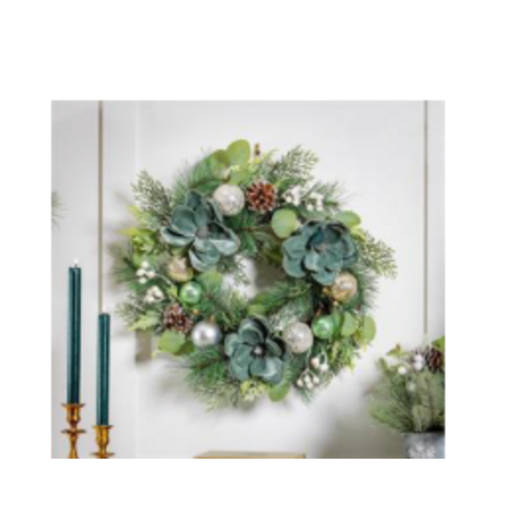 Shades of Green Wreath Artificial with Ornaments