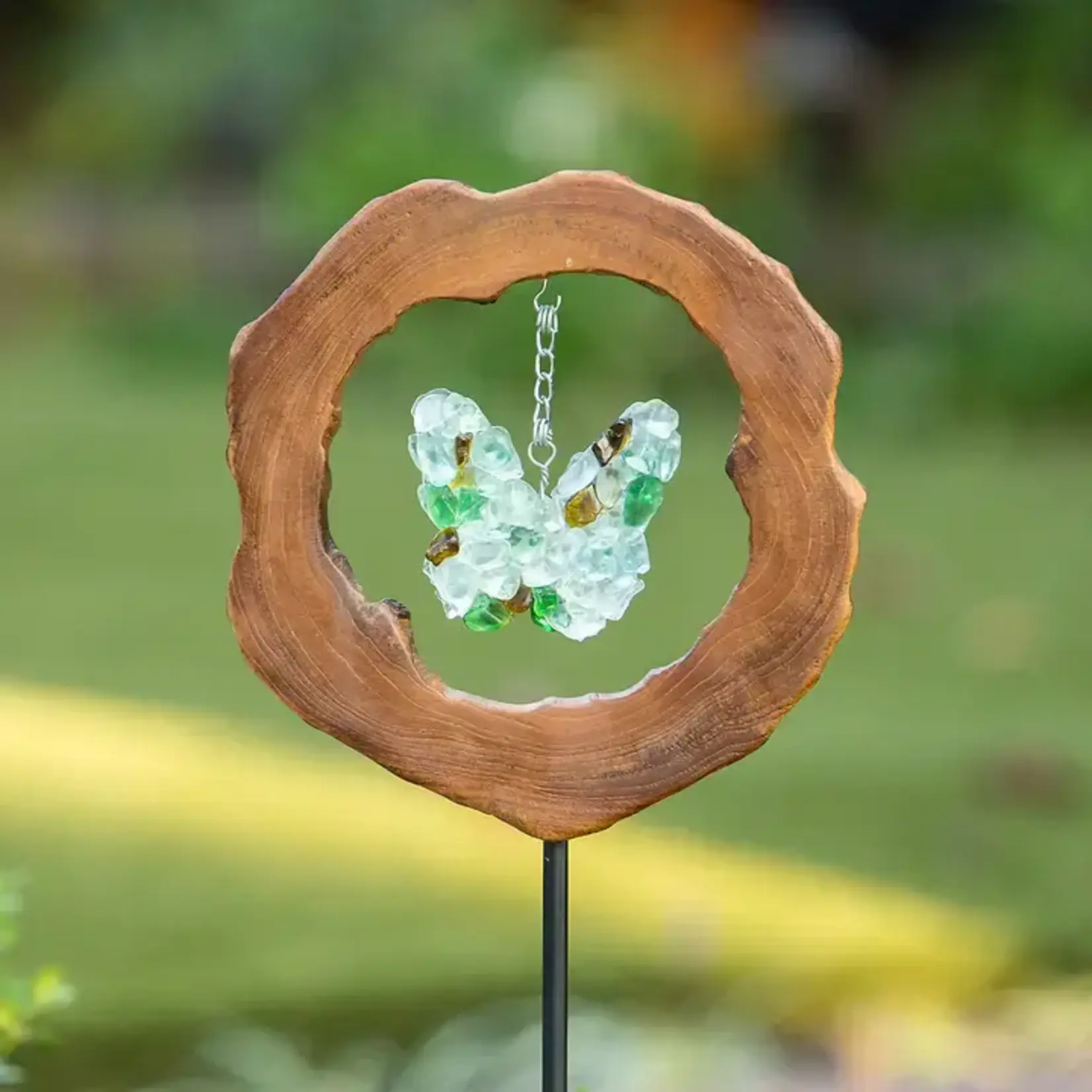 Garden Age Supply Teak Slab With Glass Butterfly