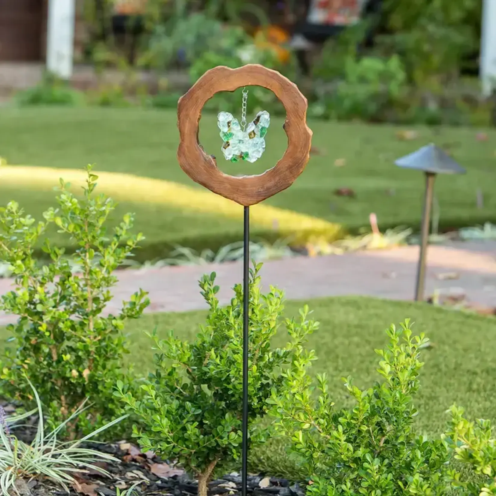 Garden Age Supply Teak Slab With Glass Butterfly