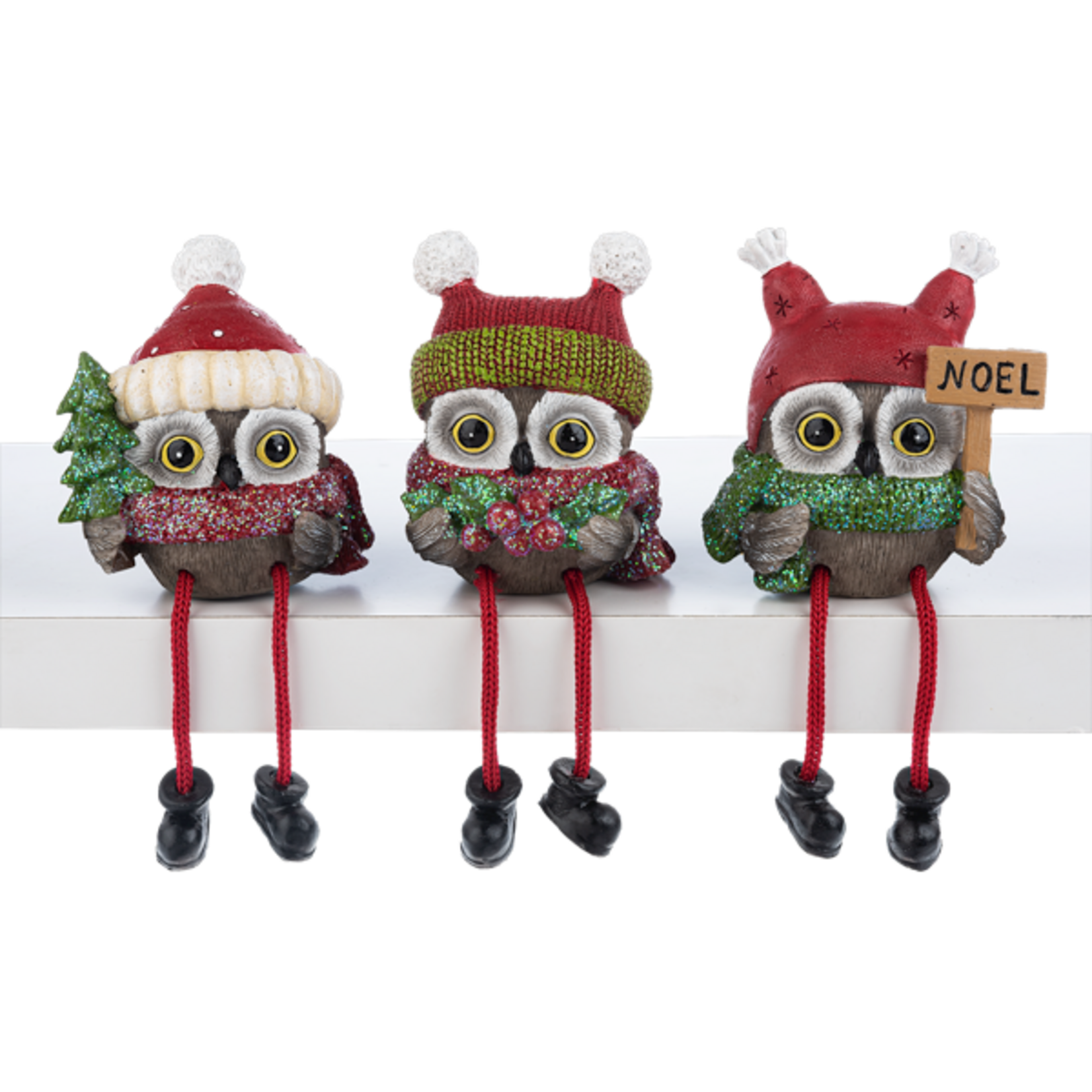 Xmas Owl Candy Cane Shelfsitter
