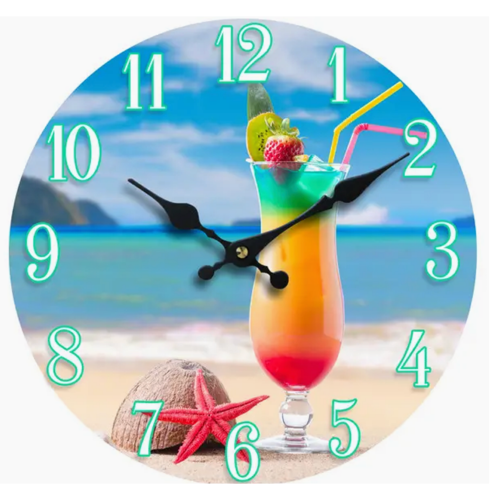 Sea Creations Beach Drink Glass Clock 13"