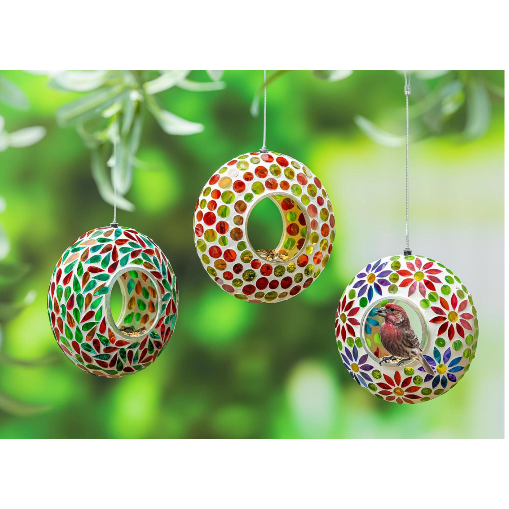 Bird Feeder, Mosaic Glass Fly Through Rainbow Portal, 6"