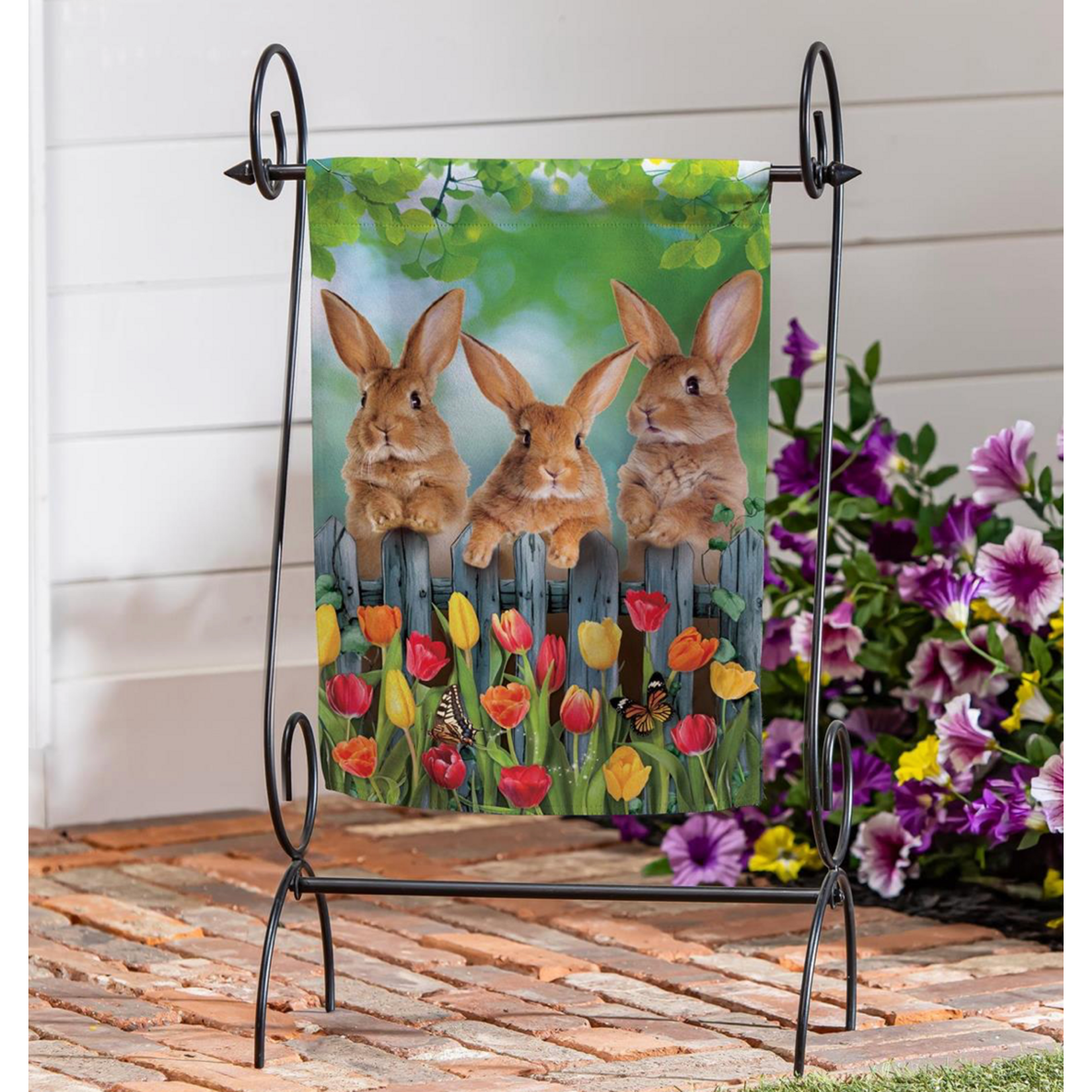 Whimsy Bunny Trio Garden Flag