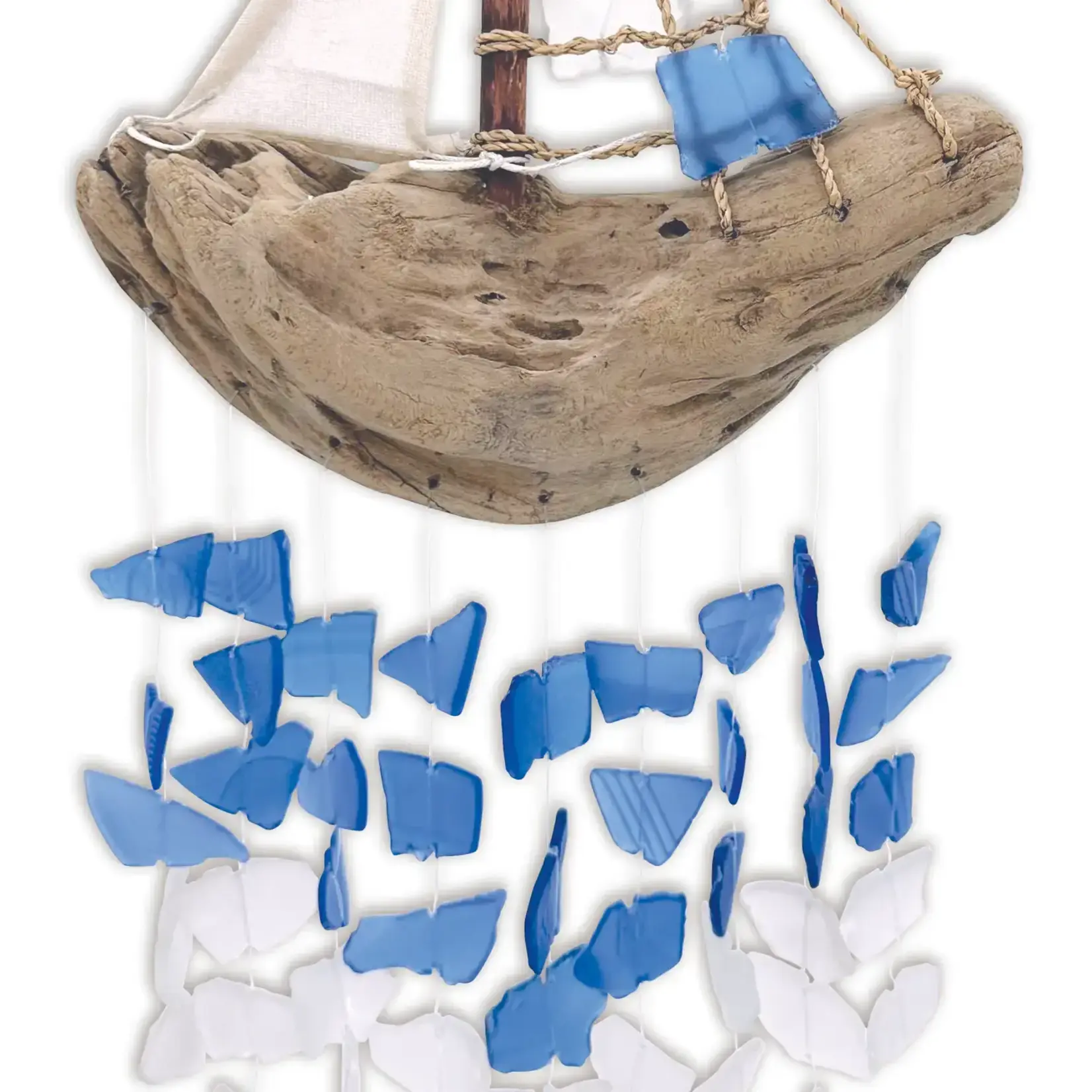 16" Bali Driftwood Boat Glass Wind Chime