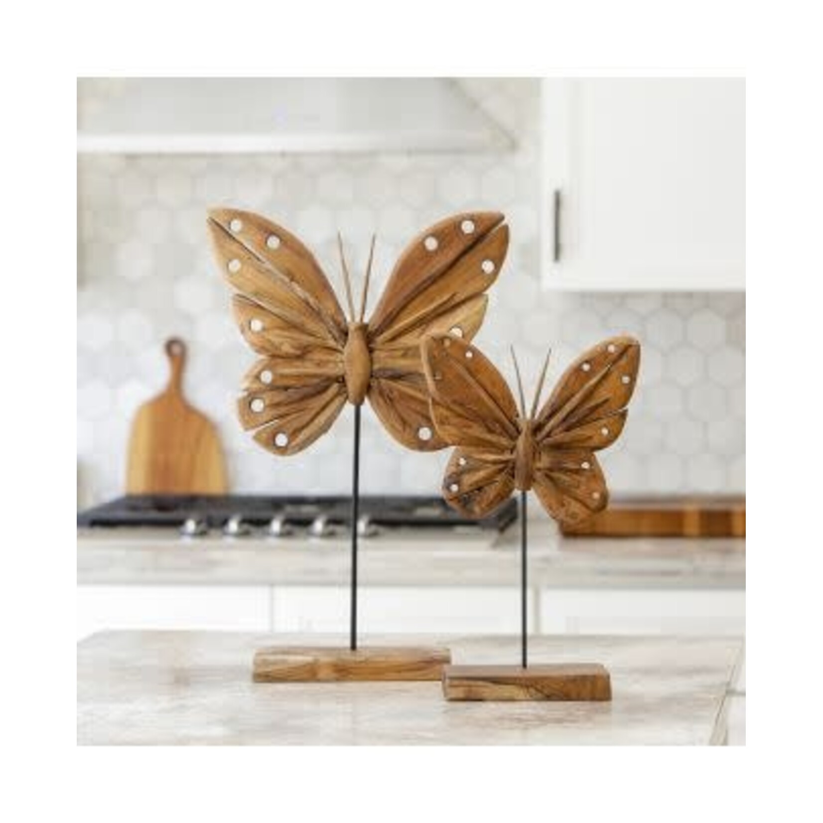 Eroded Teak Butterfly on Stand 20"